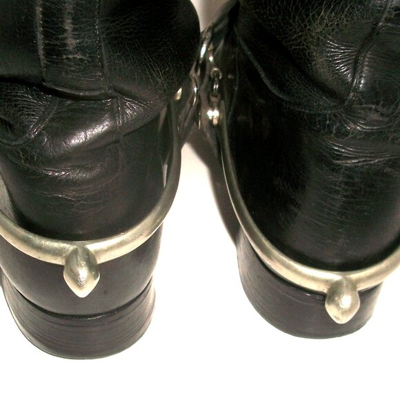 Vintage 80's Handmade Black Leather Bespoke Riding Boots w Metal Spur Harness 9M - Picture 5 of 16